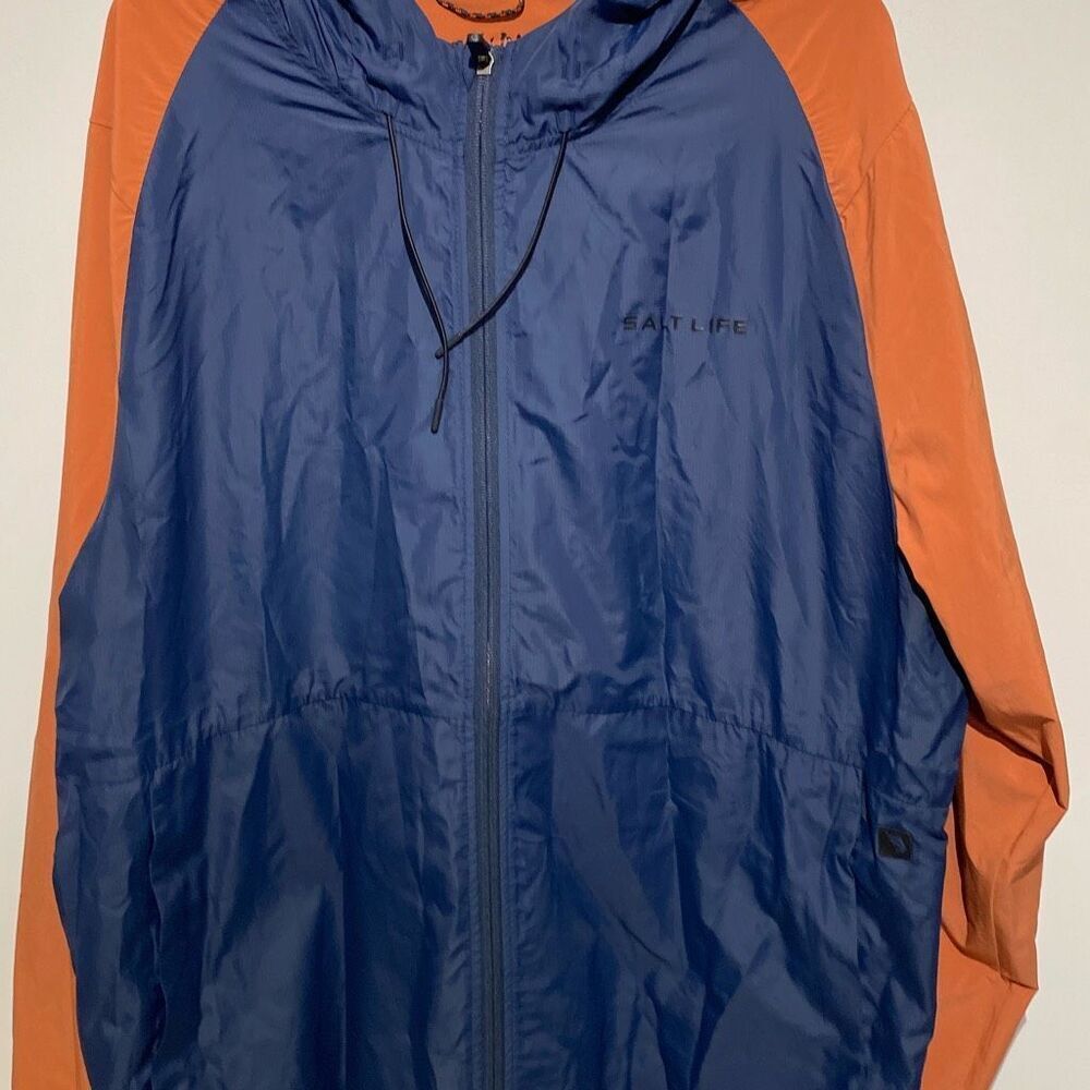 Salt Life SLX Windbreaker Jacket Mens XXL‎ Navy Orange Full Zip Hooded Fishing